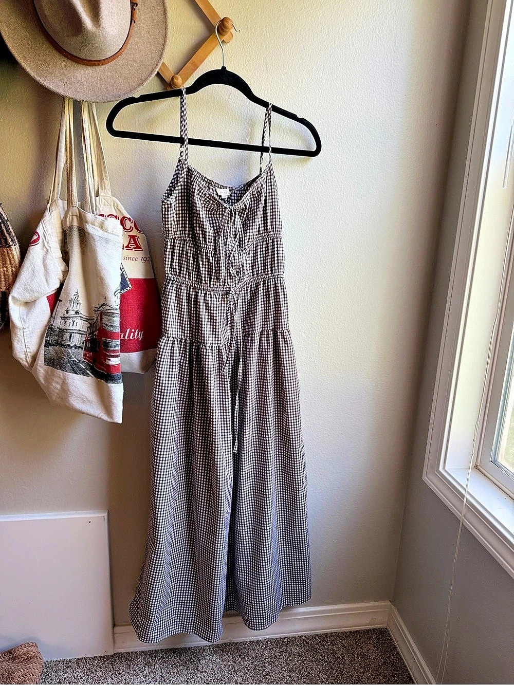 Sim and Sam Collection Gingham Maxi Dress in Brown & White Size XS Like New